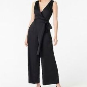 Like New J Crew Black V Neck Sash Tie Jumpsuit